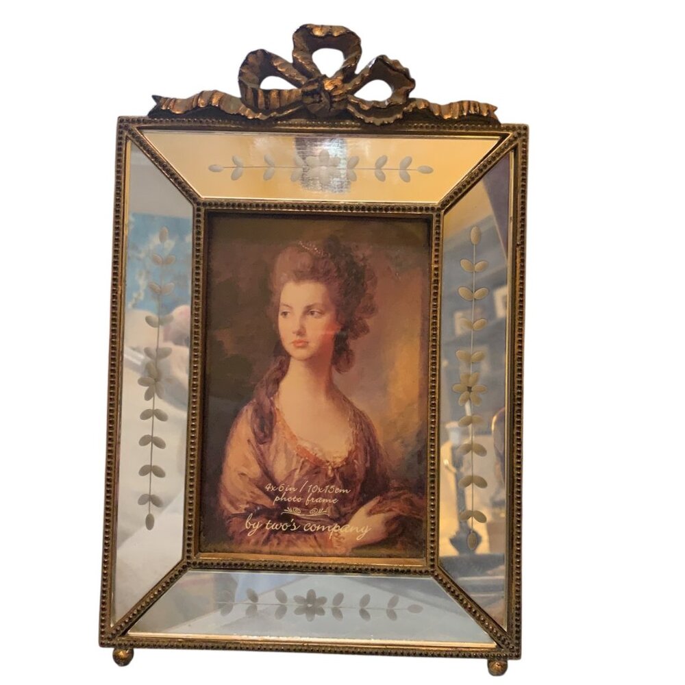 Two’s Company Picture Frame MCM Ornate Gold Frame‎ Etched Mirrors 4x6 Photo - Picture 5 of 6